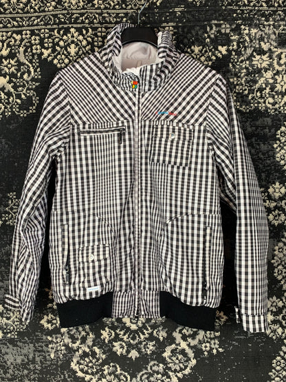 Mens Y2K Vintage Black and White Checkered Zip-Up Bomber Jacket