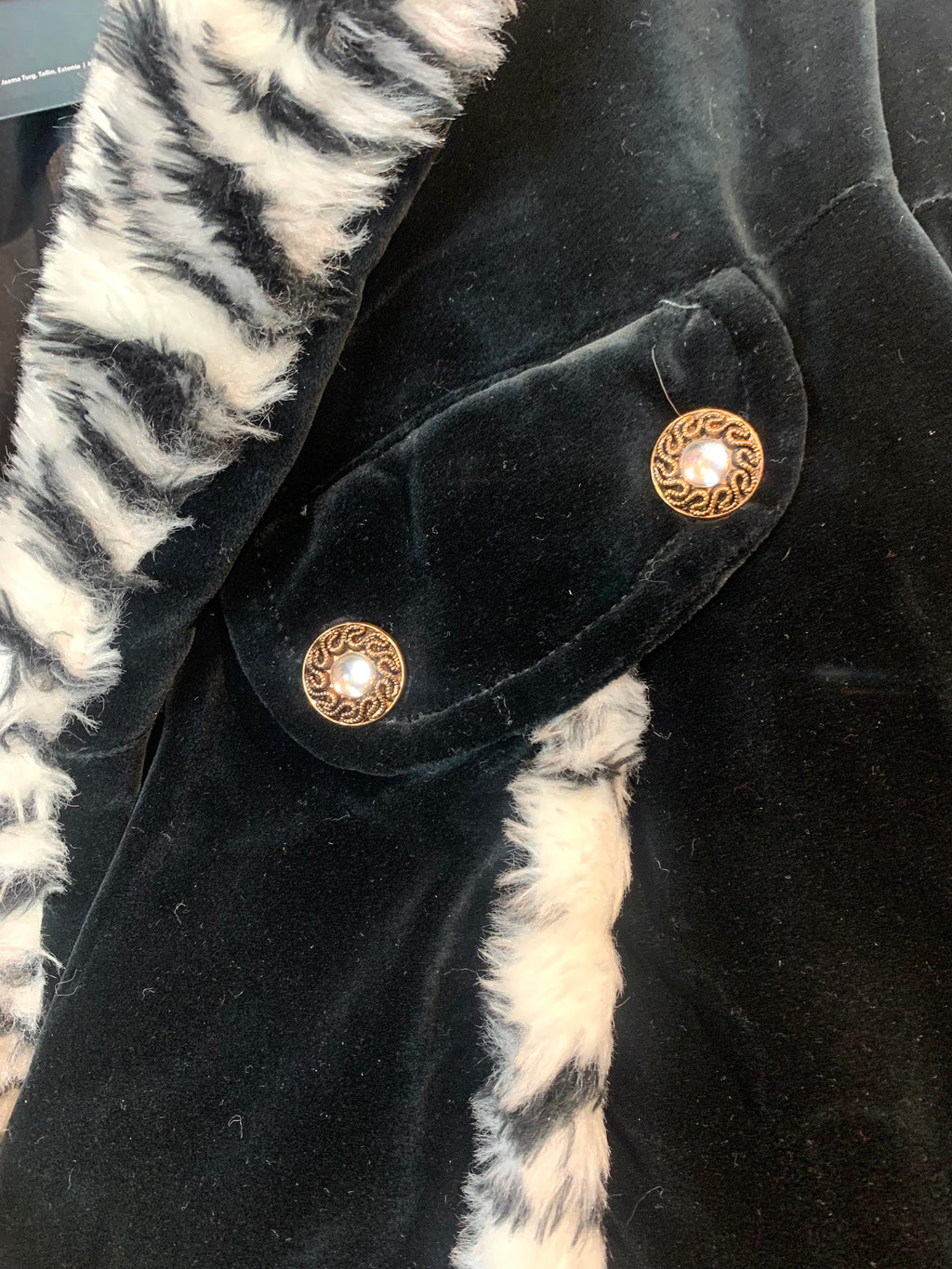 Vintage Velvet Zebra Faux Fur Trim Jacket