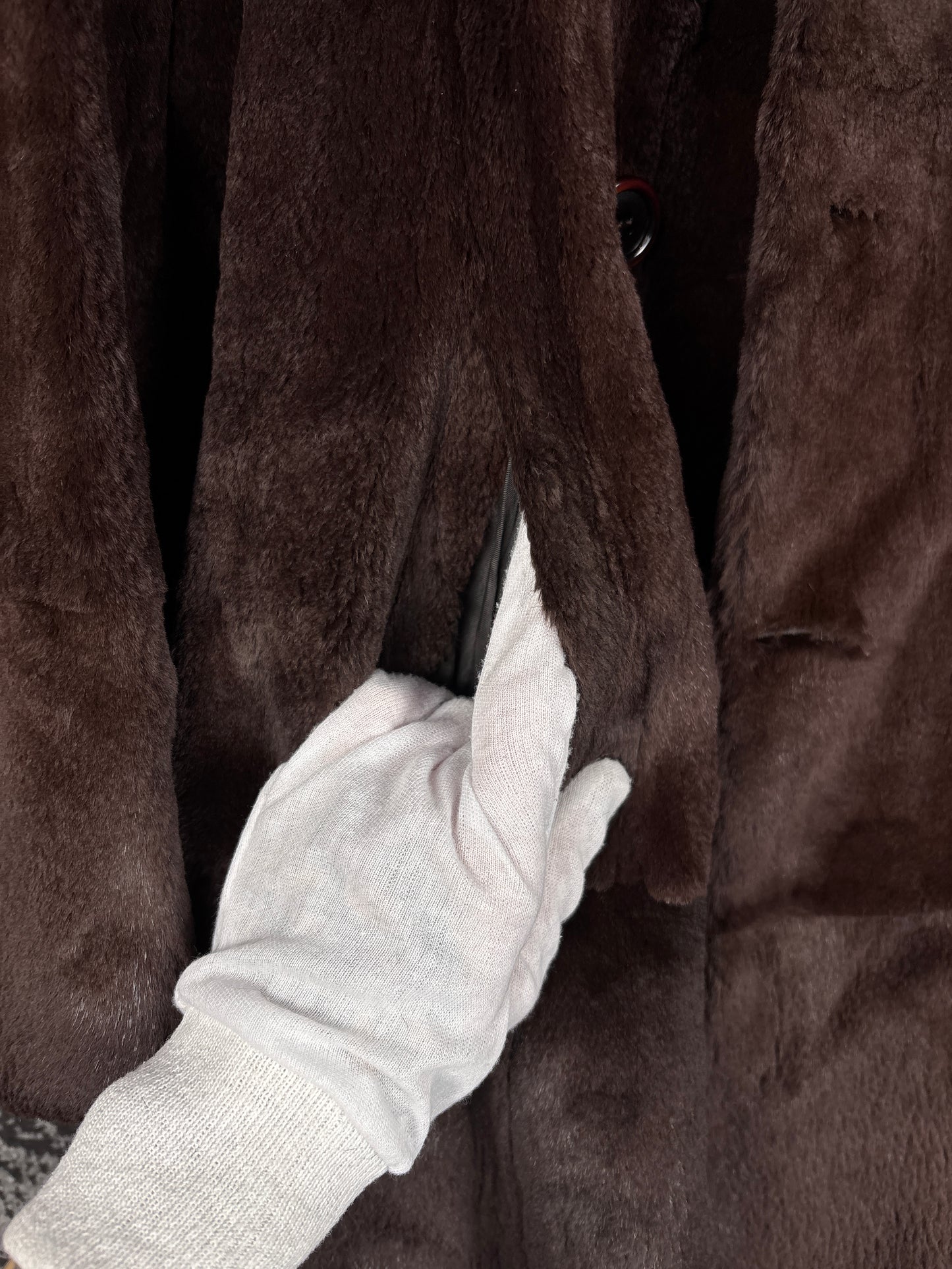 Women's Vintage Dark Brown Buttoned Genuine Sheared Mink Fur Coat