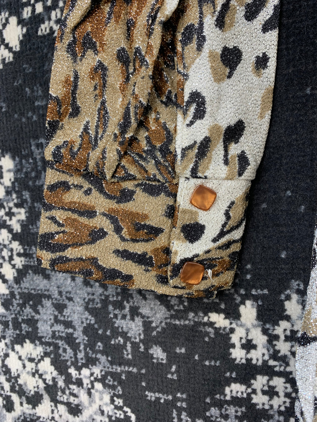 Women's Vintage Leopard Print Shirt Sparkly V Neck Button Up Blouse