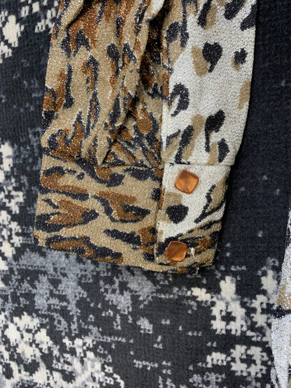 Women's Vintage Leopard Print Shirt Sparkly V Neck Button Up Blouse