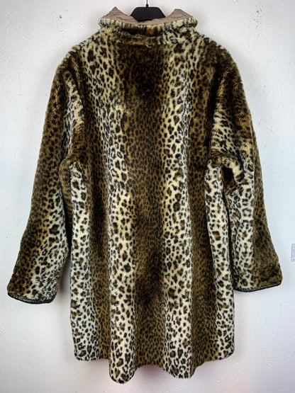 Y2K Cheetah Print Faux Fur Long Zip-Up Coat