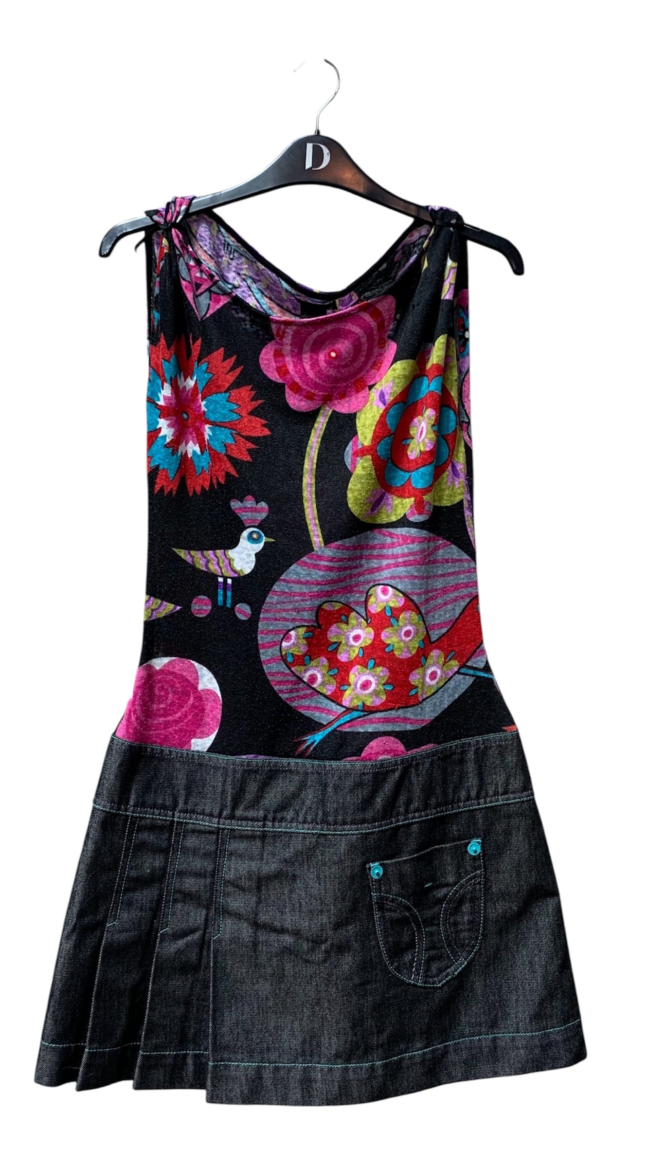Custo Barcelona Floral Bird Denim Dress