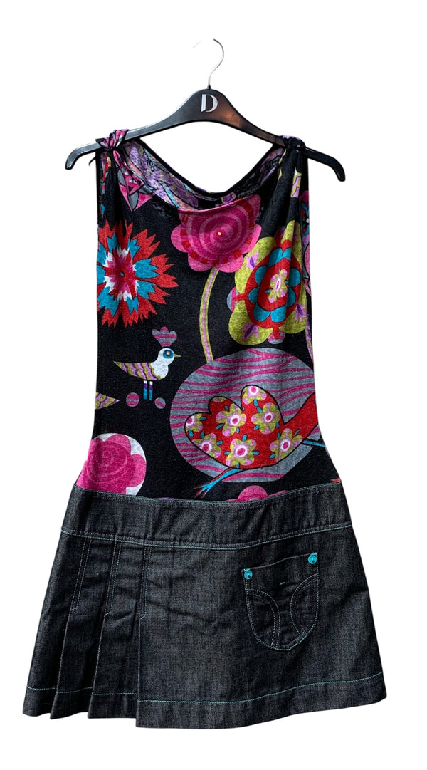 Custo Barcelona Floral Bird Denim Dress