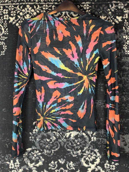 Women's Funky Multicolor Long Sleeve Mesh Top