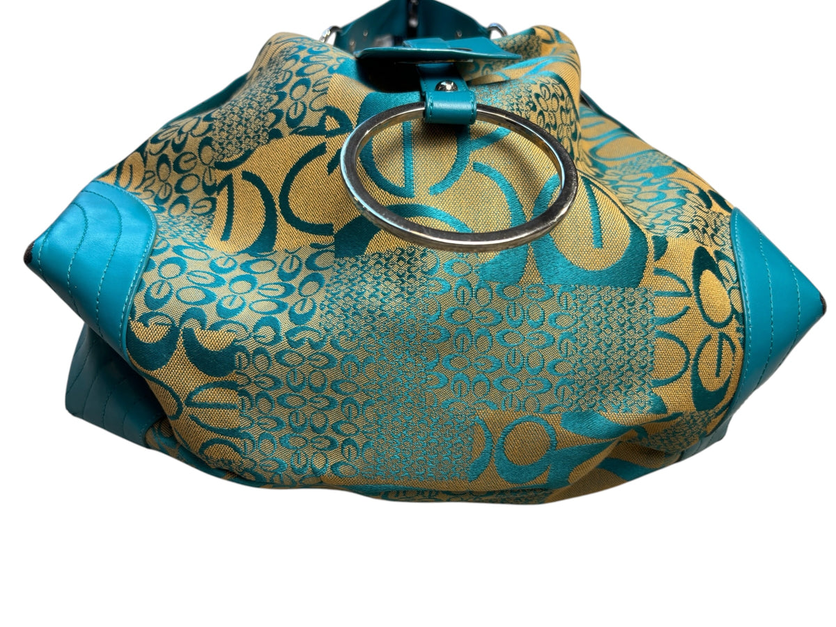Y2K Teal Floral Jacquard Hobo Bag