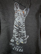 Women's Black Y2K Dog Print Beaded Sequin Knit Sweater