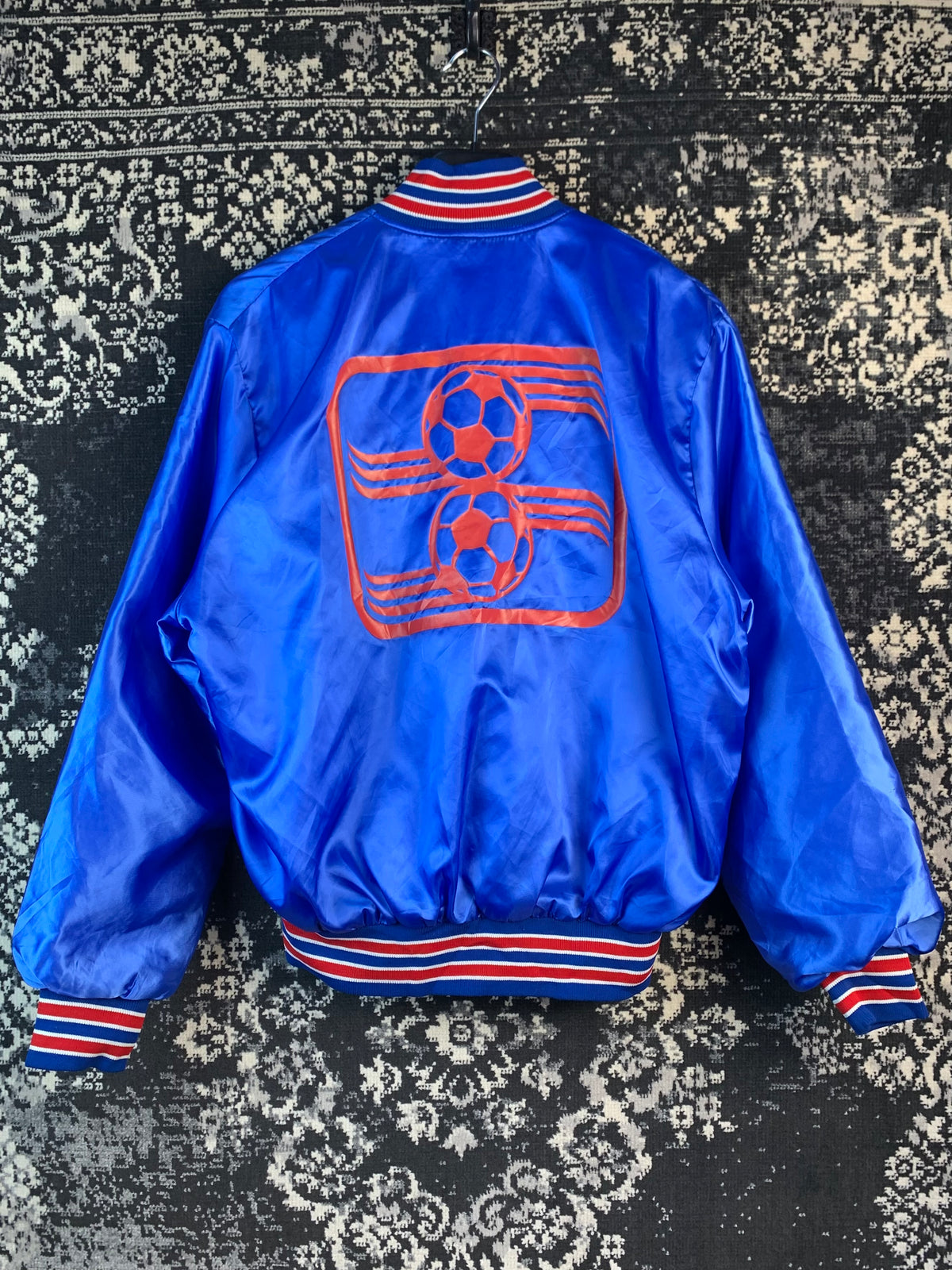Mens True Vintage 1960s Blue Satin Teams USA Bomber Jacket