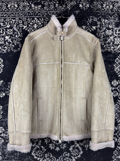 Women's Y2K Vintage Beige Faux Suede Jacket with Warm Inner Lining