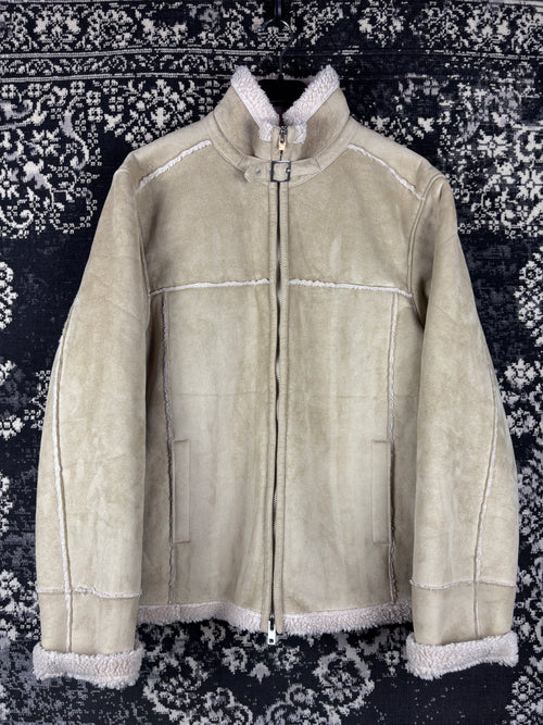 Women's Y2K Vintage Beige Faux Suede Jacket with Warm Inner Lining