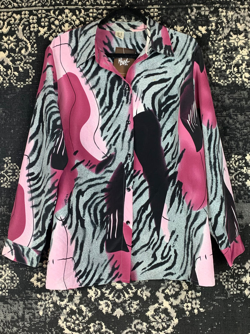 Women's Vintage Abstract Zebra Print Button-Up Shirt
