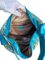 Y2K Teal Floral Jacquard Hobo Bag
