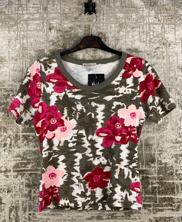 WISSMACH Womens Y2K Floral Army Pattern T Shirt