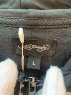 Ed Hardy Moletom Cropped com Zíper Preto Feminino
