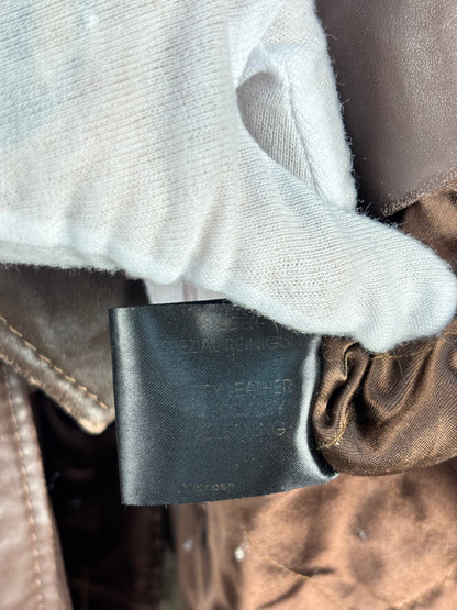 Women's Vintage Dark Brown Genuine Leather Belted Coat