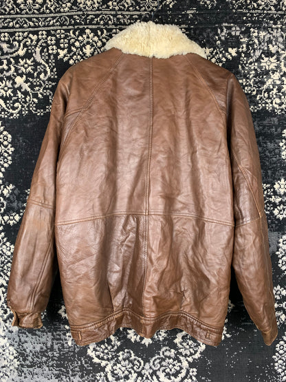 Men's Brown Leather Jacket with Warm Inner Lining