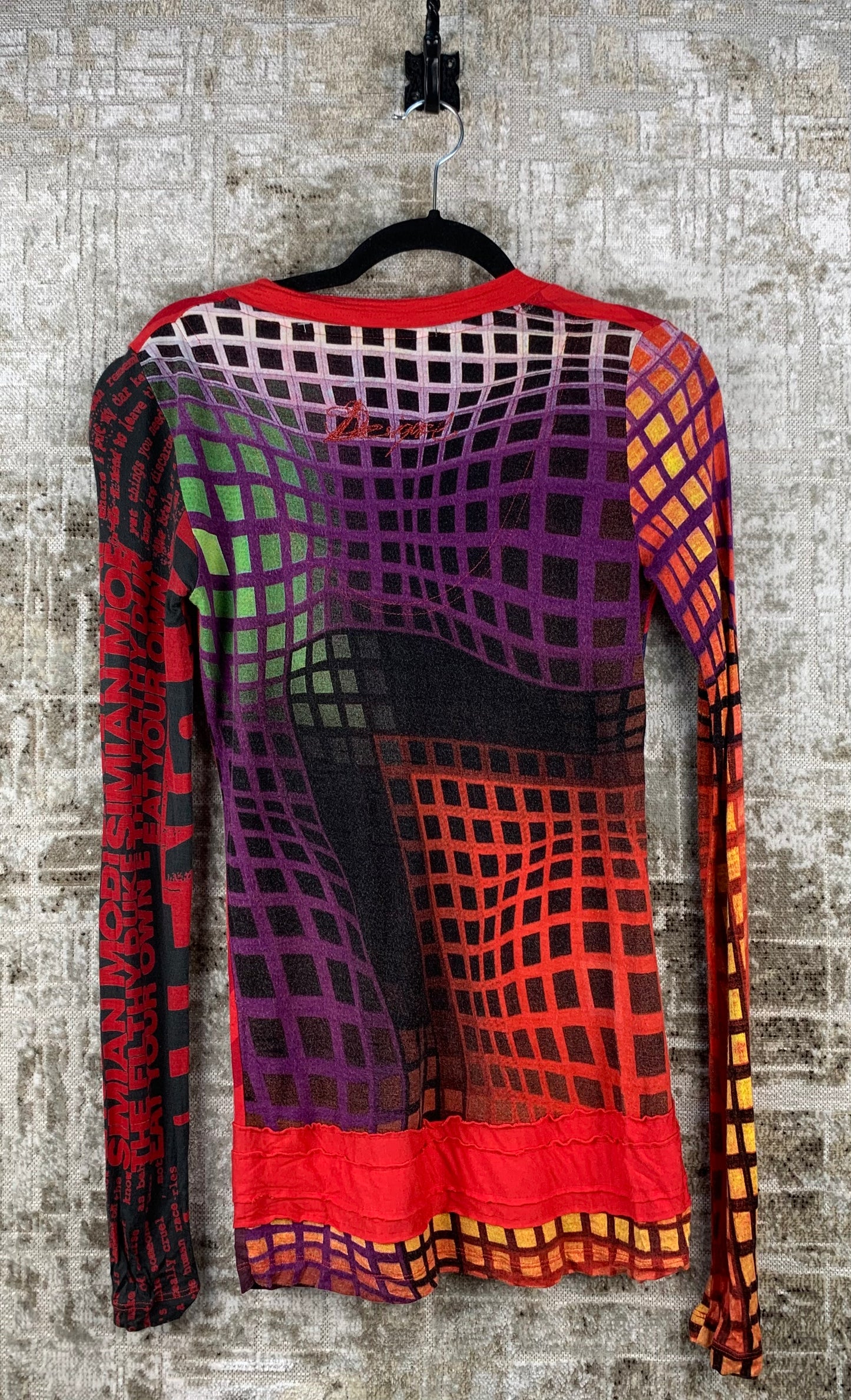 Womens Y2K Desigual Red Mesh Top