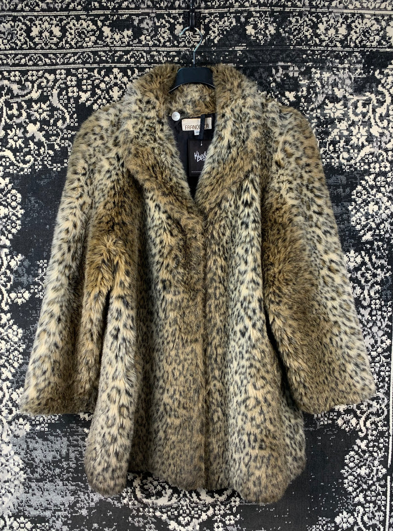 Women's Vintage Cheetah Print Faux Fur Coat