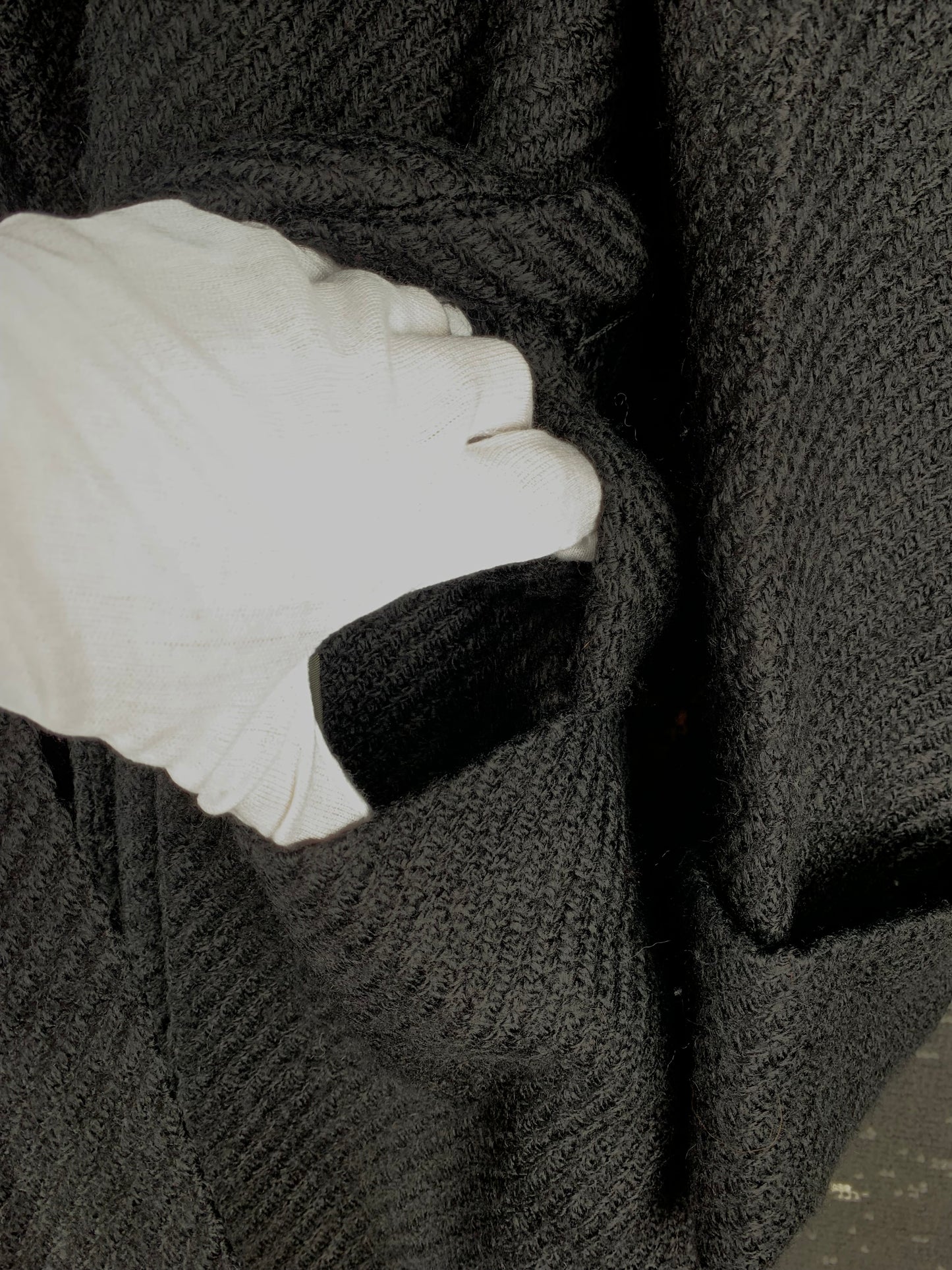 Women's Vintage Black Wool Coat with Textured Fabric