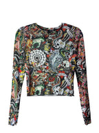 Ed Hardy Tattoo Print Mesh Long Sleeve Top