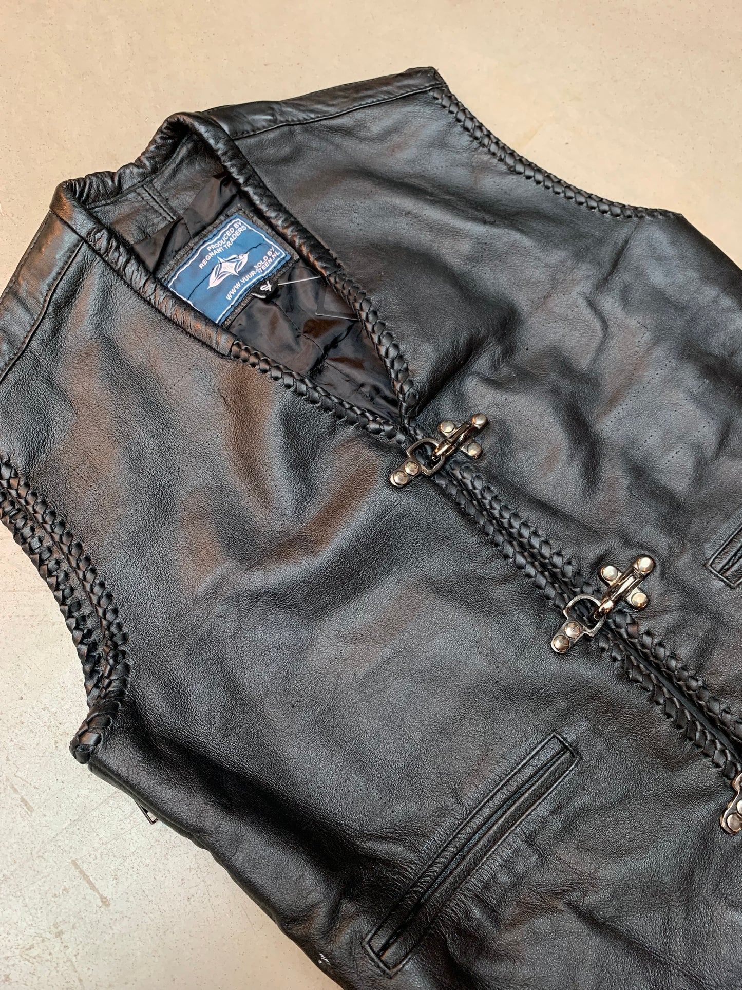 Mens Vintage Black Leather Vest