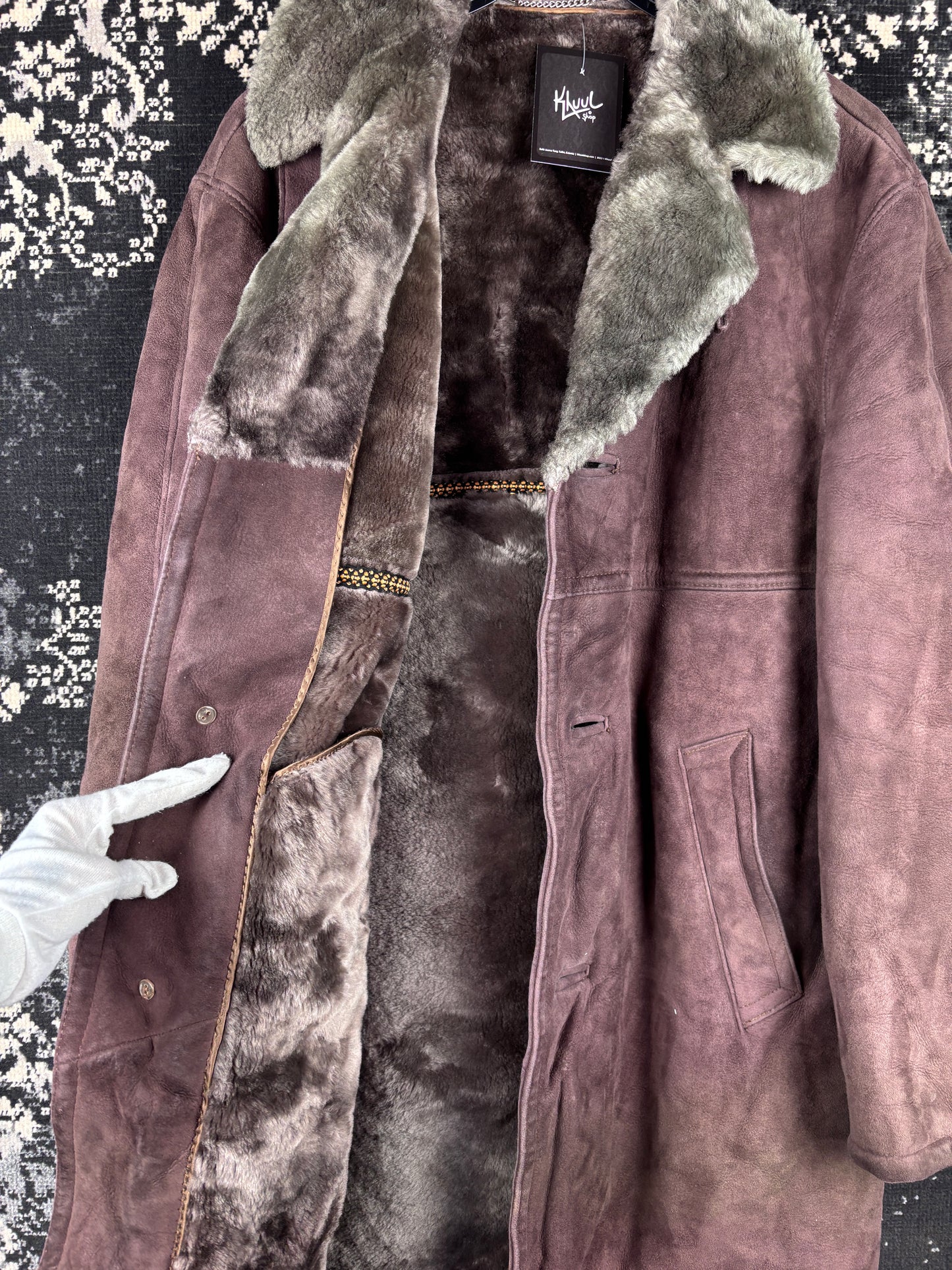 Men's Vintage Dark Brown Faux Suede Long Winter Coat