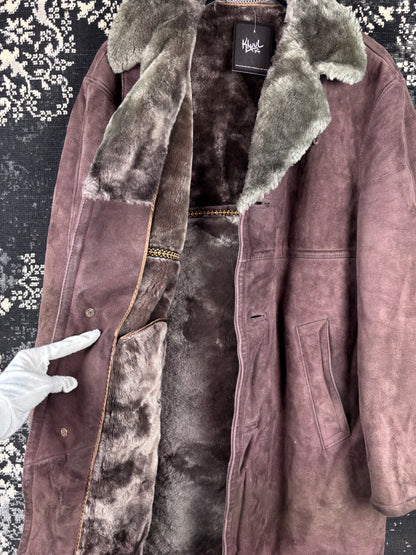 Men's Vintage Dark Brown Faux Suede Long Winter Coat