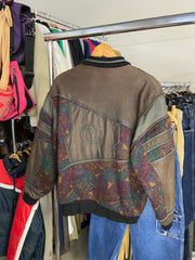 Vintage Leather Bomber Jacket Coogi Style Brown Mens Zip Up