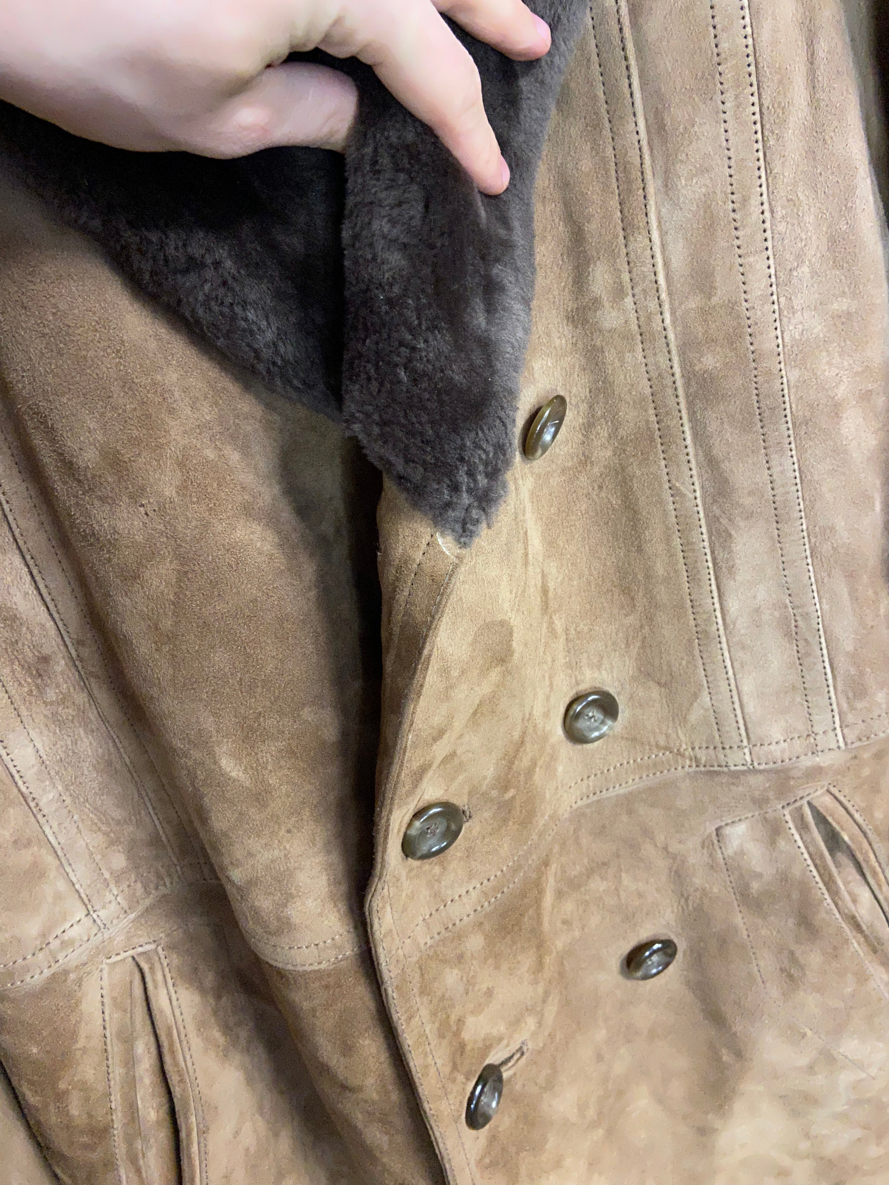 Vintage Real Sheepskin Shrealing Overcoat XL Mens Brown Winter
