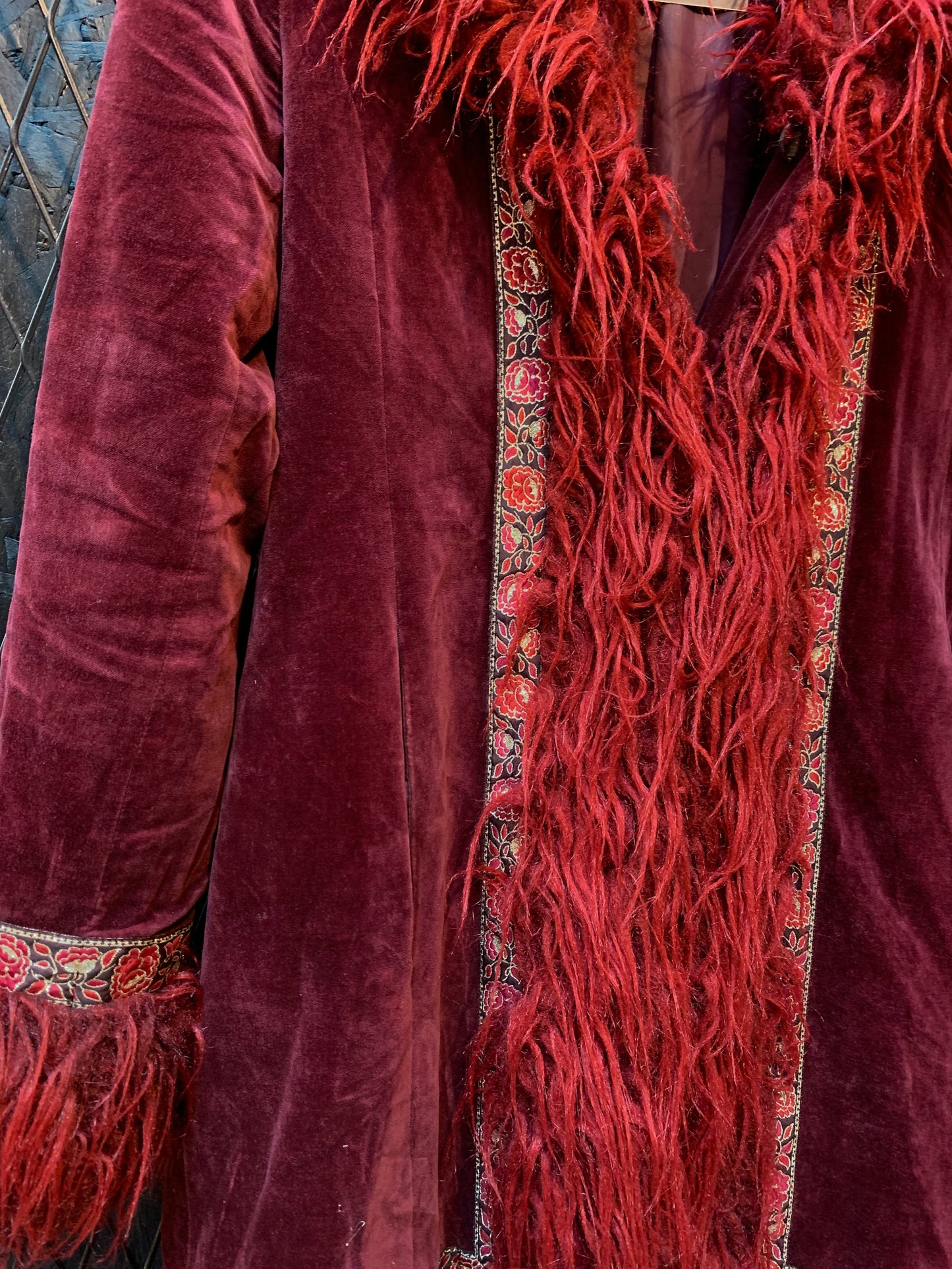 Women's Vintage Red Velvet Boho Coat