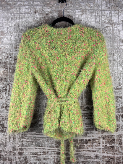 Womens Vintage Green Fuzzy Knit Cardigan
