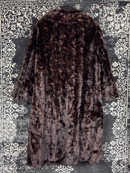 Women's Vintage Dark Brown Genuine Mink Fur Long Coat