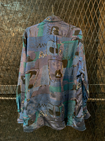 Christian Dior Vintage Abstract Print Silk Long Sleeve Shirt