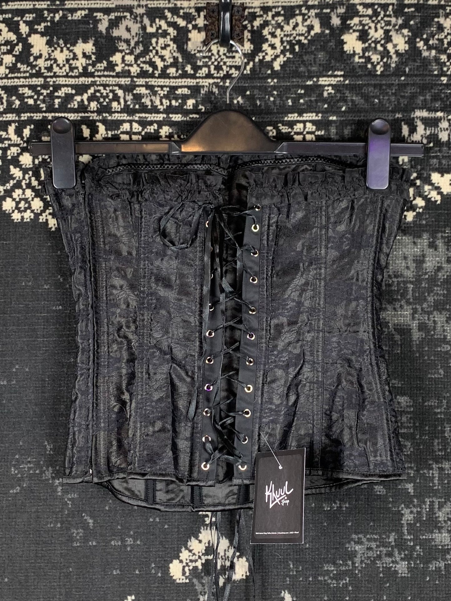 Women's Black Lace-Up Floral Pattern Corset Top