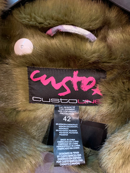 Custo Line Floral Faux Fur Trim Coat