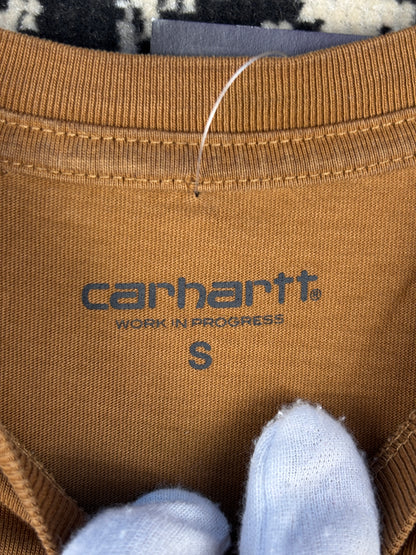 Mens Y2K Brown Carhartt Work In Progress Pixel Logo Graphic T Shirt