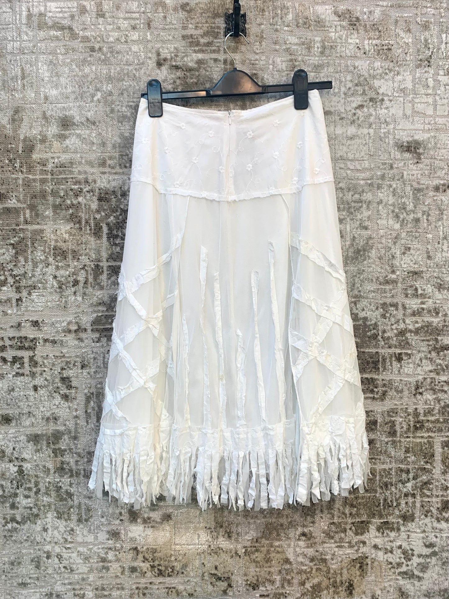 Y2K Mesh Lattice Fringe Midi Skirt