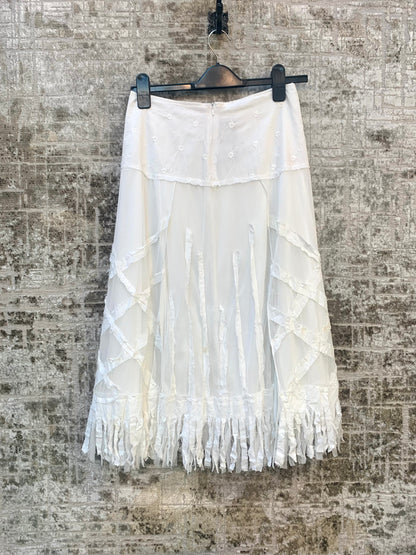 Y2K Mesh Lattice Fringe Midi Skirt