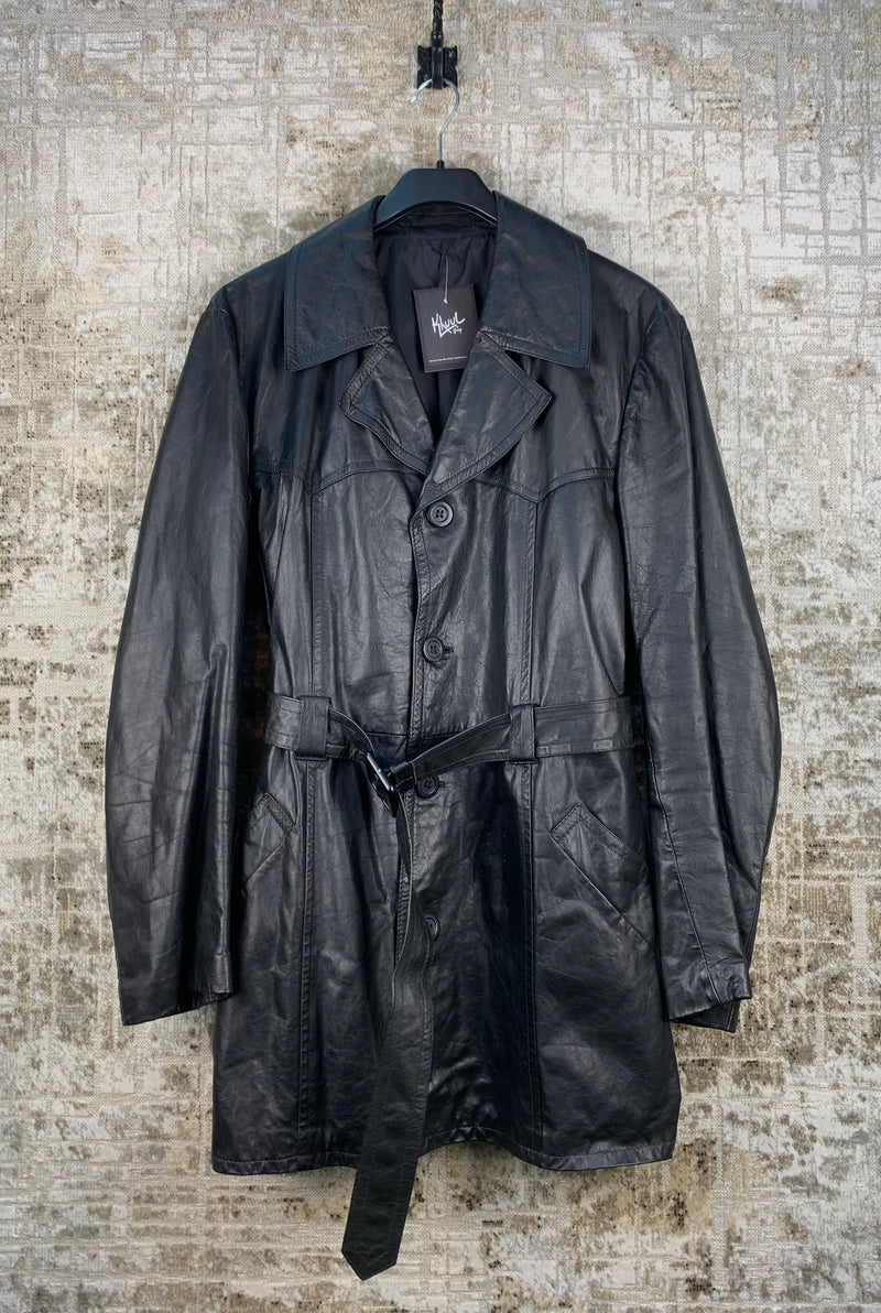 Men Vintage Black Leather Coat