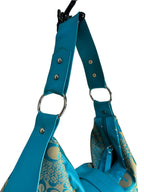 Y2K Teal Floral Jacquard Hobo Bag