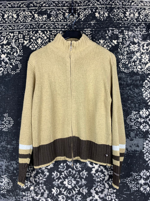 Y2K Style Women Light Brown Zip-Up Knit Hoodie