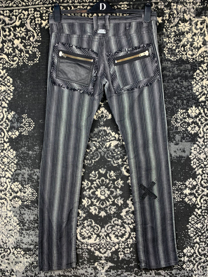 Unisex Vintage Black Gray Striped Jeans