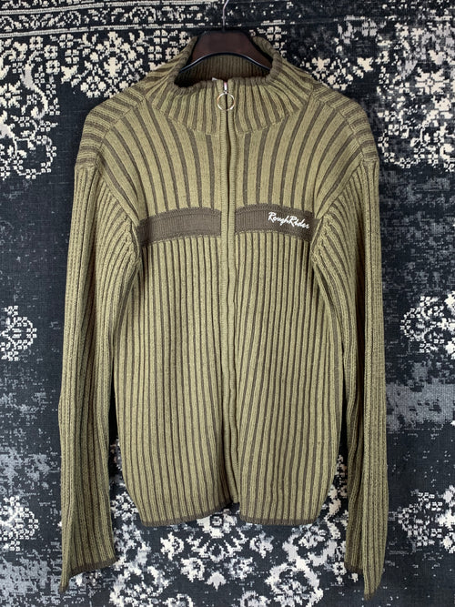 Men's Y2K Rough Rider Khaki Ribbed Zip Sweater