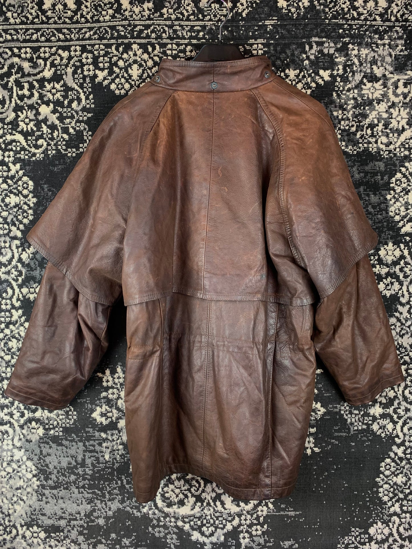 Men's Vintage Dark Brown Leather Trench Coat