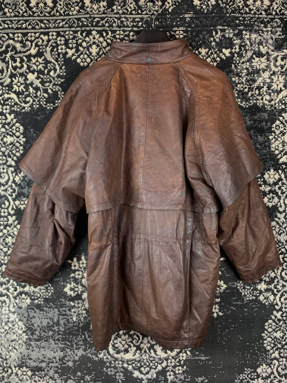 Men's Vintage Dark Brown Leather Trench Coat