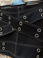Grommet Cross-Strap Mini Skirt