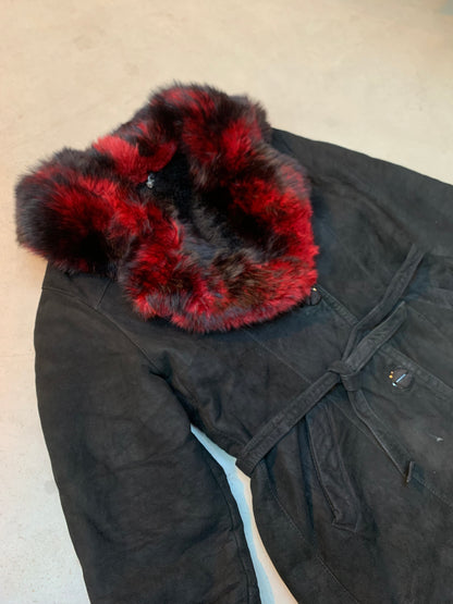 Y2K Women's Gothic Red Fur Detailed Coat