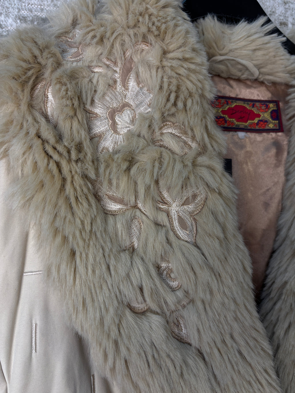 Derhy Faux Fur Trimmed Embroidered Coat