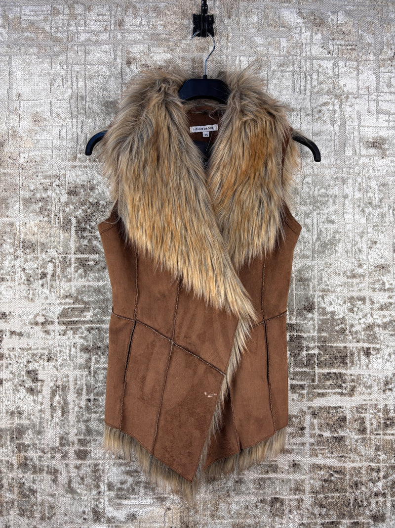 Womens Y2K Brown Faux Suede Vest