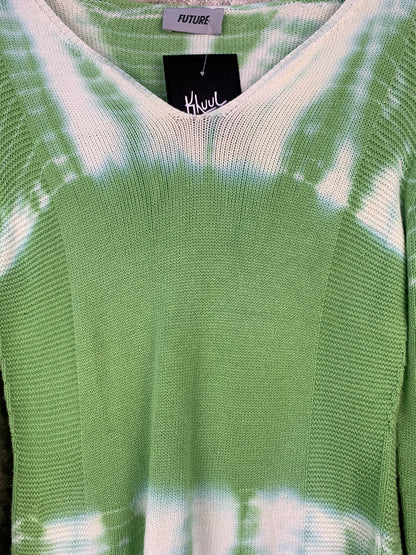 FUTURE Womens Green White Tie Dye Sweater